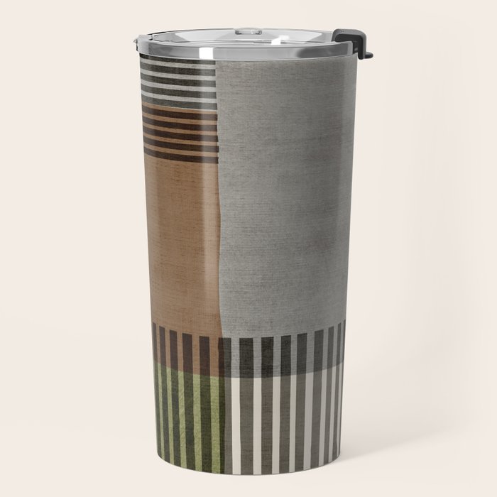 Olive Green Brown Gray Black Bold Lines Artwork Travel Mug Gallery Image 2
