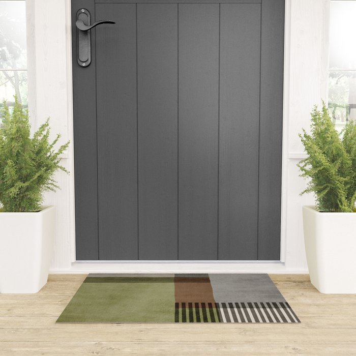 Olive Green Brown Gray Black Bold Lines Artwork Welcome Mat Gallery Image 3