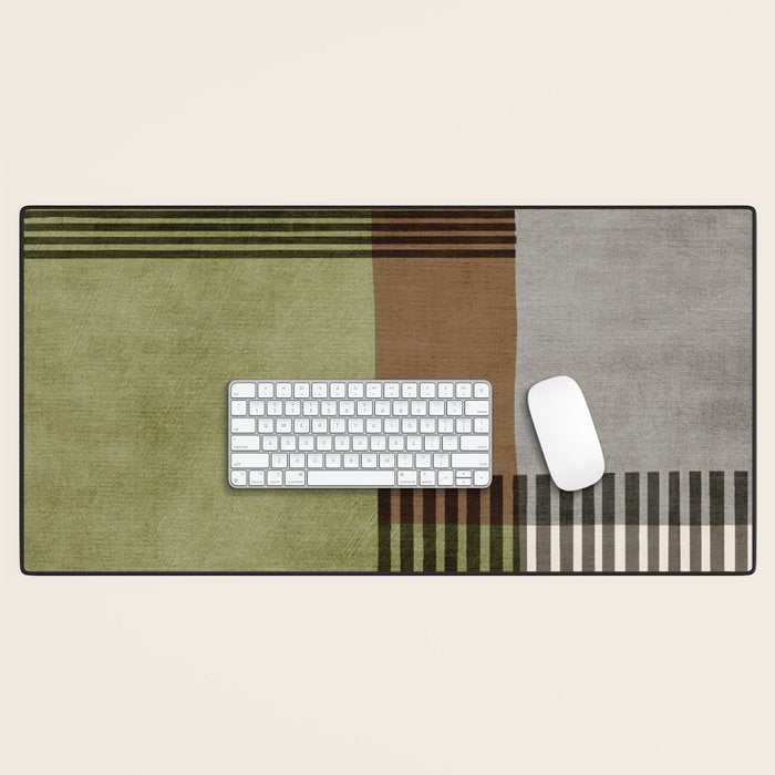Olive Green Brown Gray Black Bold Lines Artwork Desk Mat Gallery Image 1