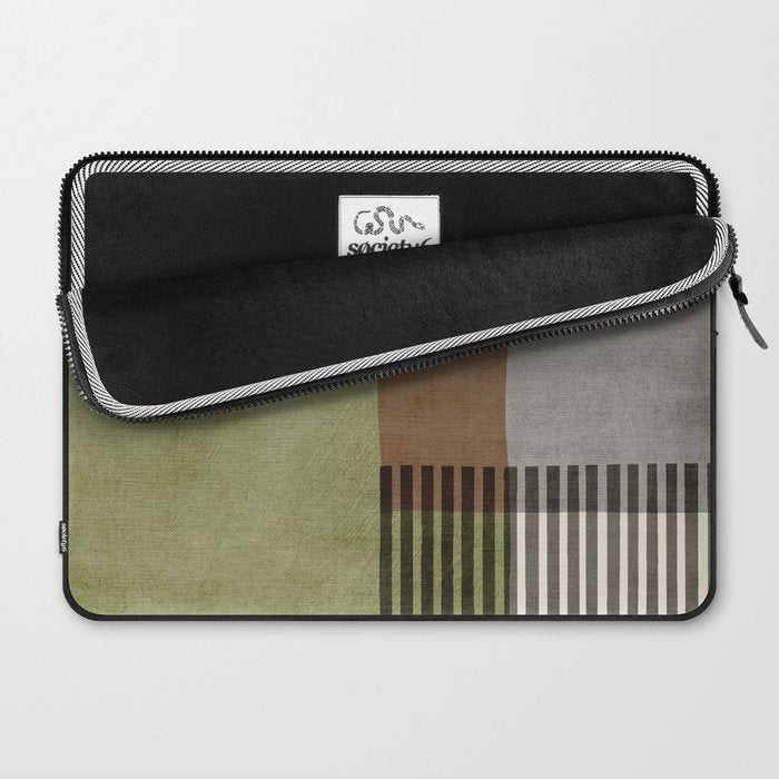 Olive Green Brown Gray Black Bold Lines Artwork Laptop Sleeve Gallery Image 2