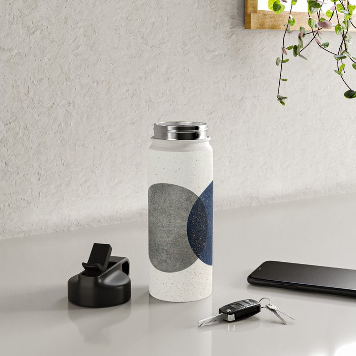 Circle Abstract - Grey Navy Texture Water Bottle Gallery Image 4