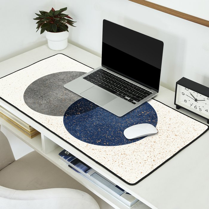 Circle Abstract - Grey Navy Texture Desk Mat Gallery Image 2