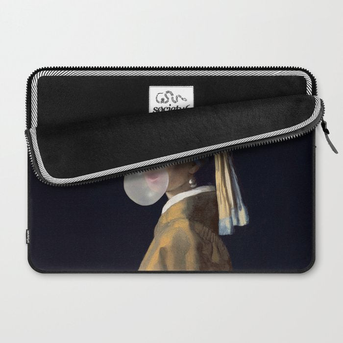 Girl with pearl earring blowing bubble gum Laptop Sleeve Gallery Image 2