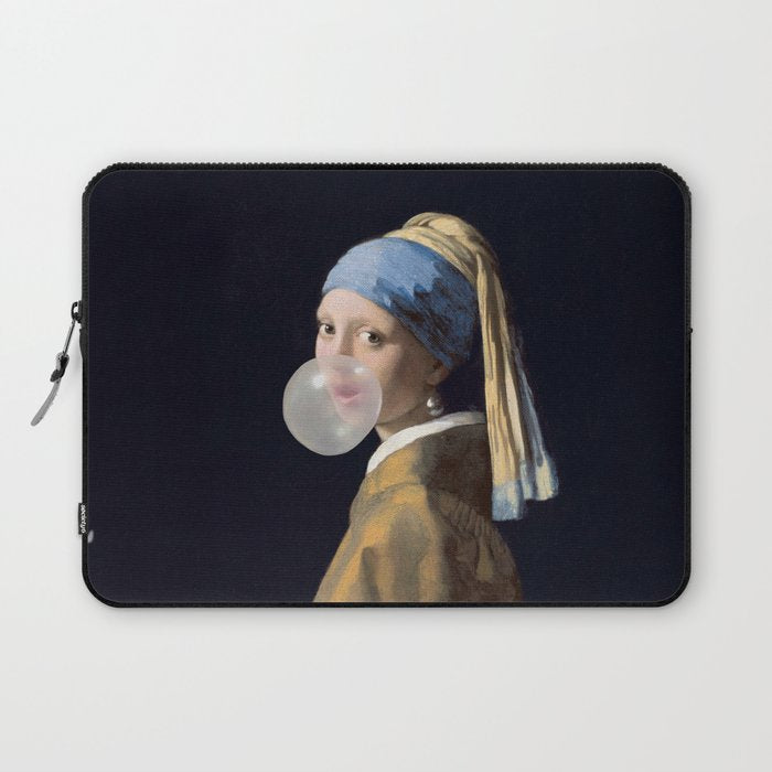 Girl With Pearl Earring Blowing Bubble Gum Laptop Sleeve