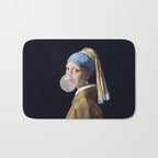 Girl with pearl earring blowing bubble gum Bath Mat Gallery Image 1