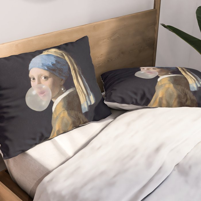 Girl with pearl earring blowing bubble gum Pillow Sham Gallery Image 2