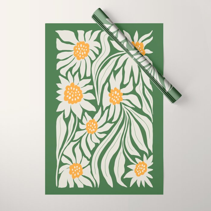 White Camellia & Fern Green Wrapping Paper Gallery Image 1