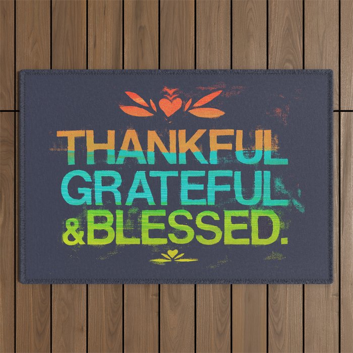 Thankful, Grateful & Blessed HEART Outdoor Rug Gallery Image 1