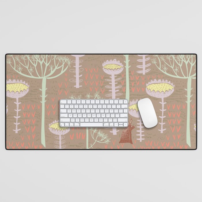 Block print brown bunny Desk Mat Gallery Image 1
