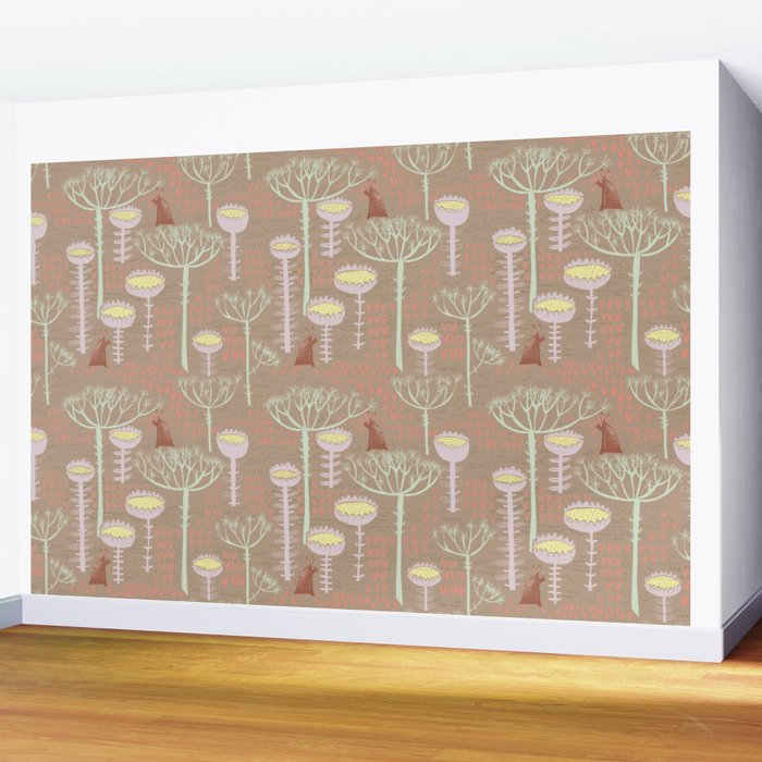 Block print brown bunny Wall Mural Gallery Image 2