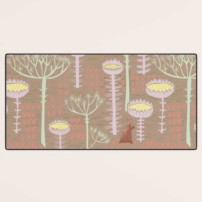 Block print brown bunny Desk Mat Gallery Image 3