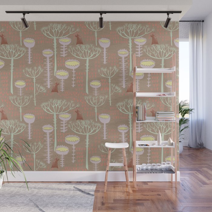 Block print brown bunny Wall Mural Gallery Image 1