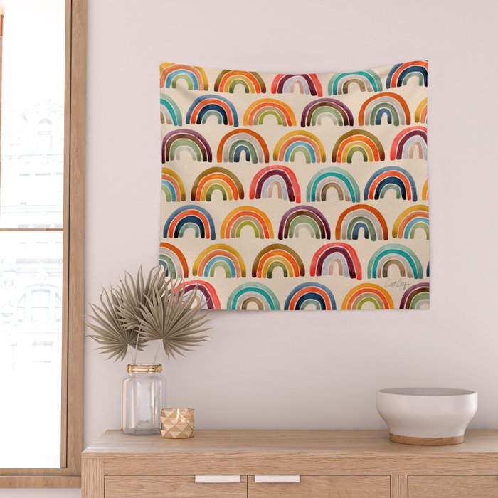 Rainbow Watercolor - Retro Palette Wall Tapestry Gallery Image 2