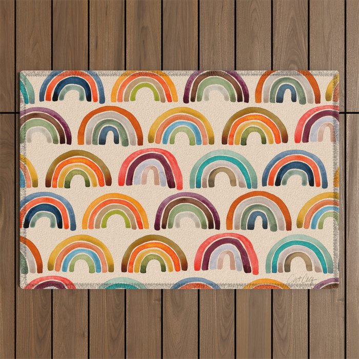 Rainbow Watercolor - Retro Palette Outdoor Rug Gallery Image 1