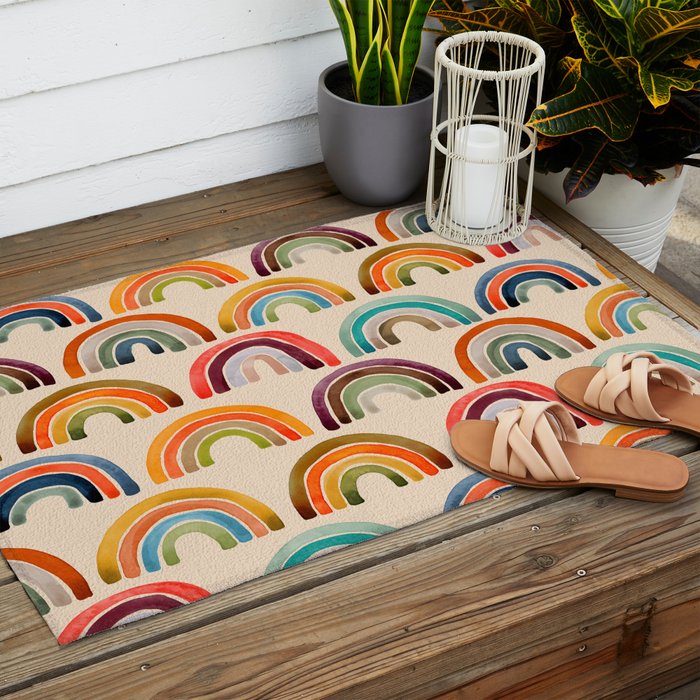 Rainbow Watercolor - Retro Palette Outdoor Rug Gallery Image 2