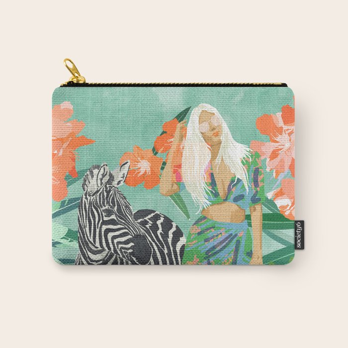 Never Change Your Stripes Illustration, Modern Bohemian Zebra Painting Wildlife Woman Carry All Pouch Gallery Image 1