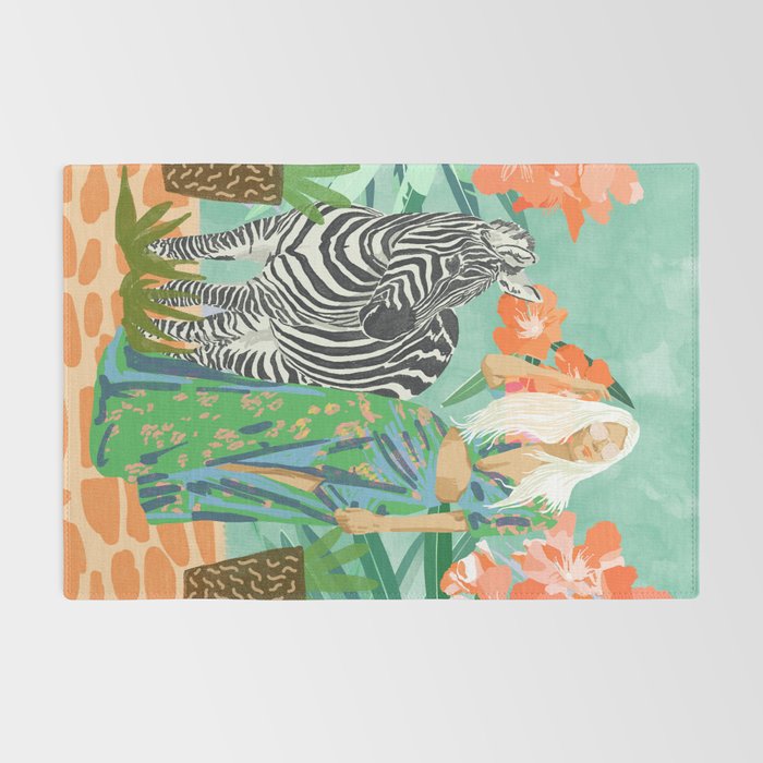 Never Change Your Stripes Illustration, Modern Bohemian Zebra Painting Wildlife Woman Rug Gallery Image 2