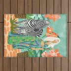 Never Change Your Stripes Illustration, Modern Bohemian Zebra Painting Wildlife Woman Outdoor Rug Gallery Image 1