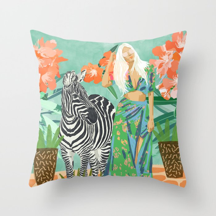 Never Change Your Stripes Illustration, Modern Bohemian Zebra Painting Wildlife Woman Throw Pillow Gallery Image 1