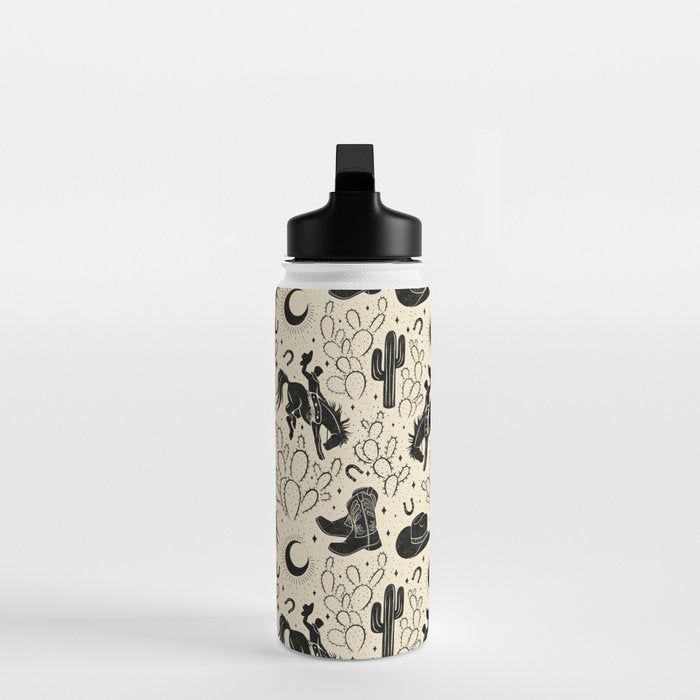 Cowboys and Cacti - cream and black Water Bottle Gallery Image 3
