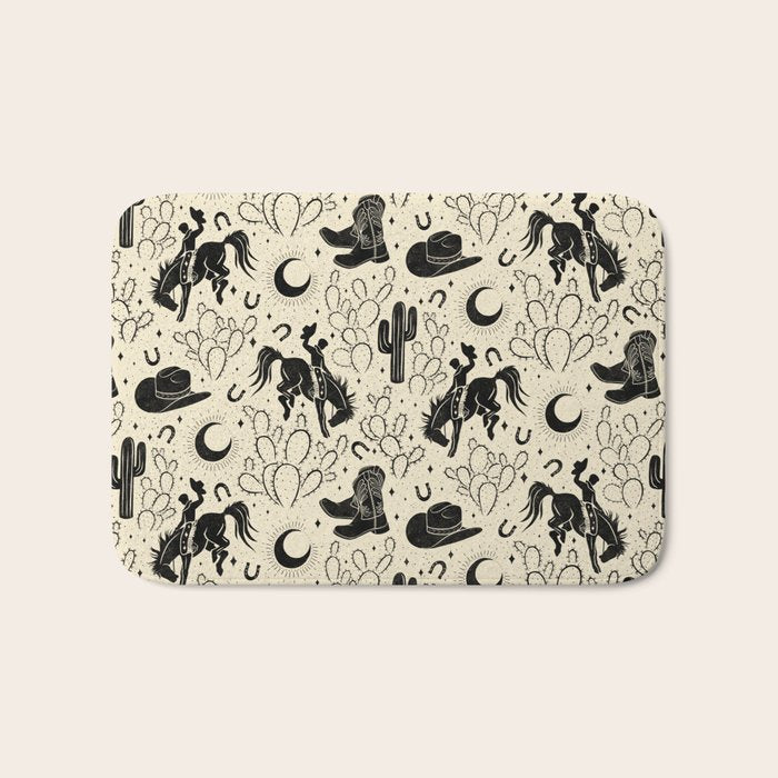 Cowboys and Cacti - cream and black Bath Mat Gallery Image 1