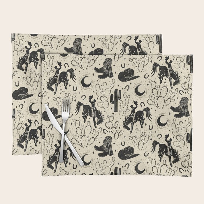 Cowboys and Cacti - cream and black Placemat Gallery Image 1