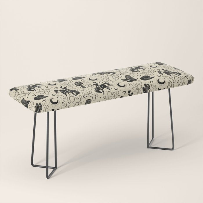 Cowboys and Cacti - cream and black Bench Gallery Image 1