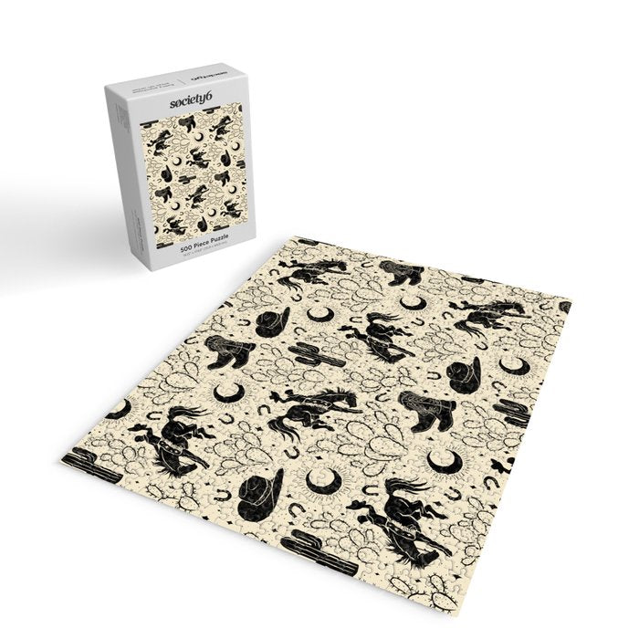 Cowboys and Cacti - cream and black Jigsaw Puzzle Gallery Image 2