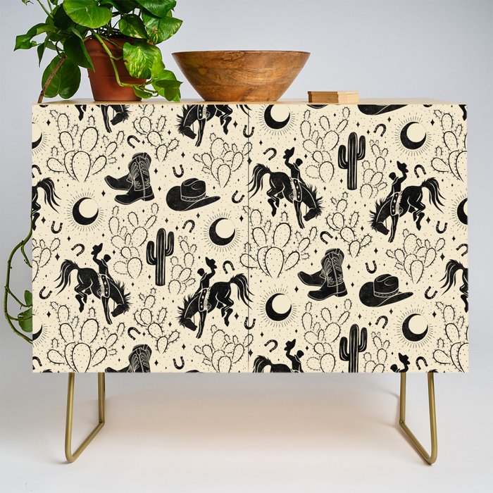 Cowboys and Cacti - cream and black Credenza Gallery Image 1