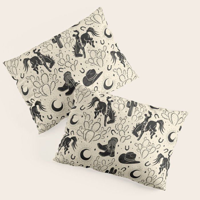 Cowboys and Cacti - cream and black Pillow Sham Gallery Image 1