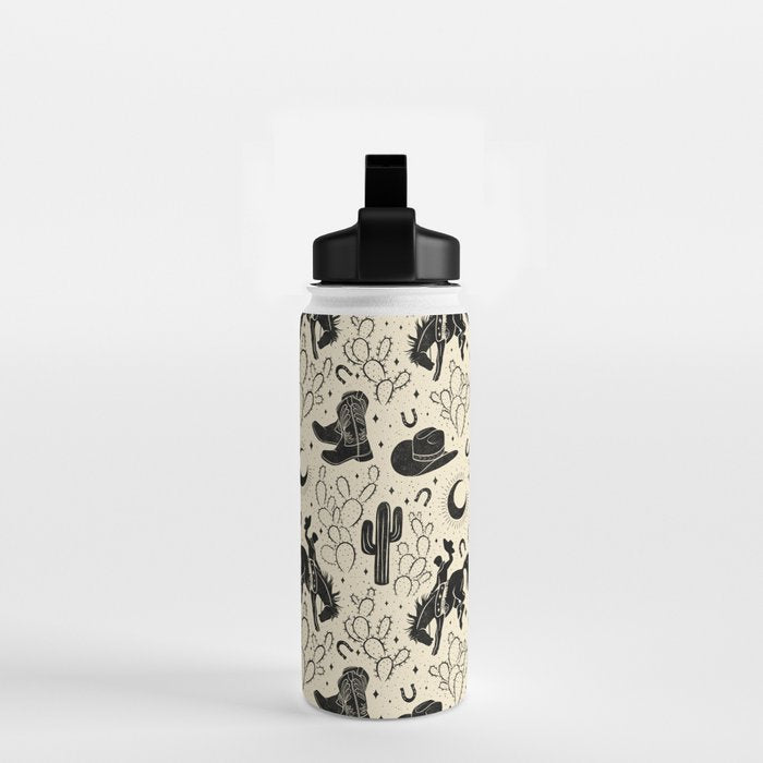 Cowboys and Cacti - cream and black Water Bottle Gallery Image 2