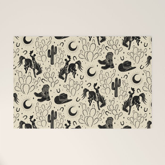 Cowboys and Cacti - cream and black Welcome Mat Gallery Image 1