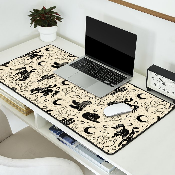 Cowboys and Cacti - cream and black Desk Mat Gallery Image 2
