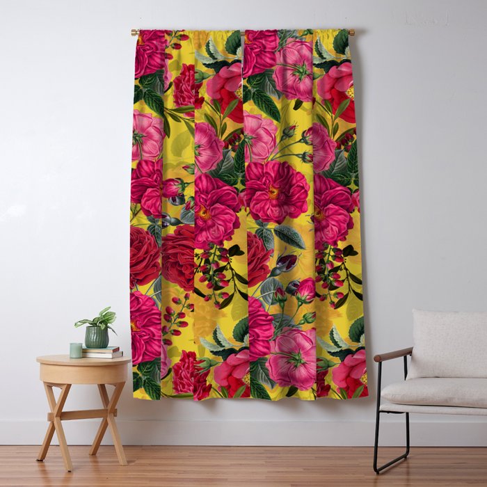 Vintage & Shabby Chic - Summer Tropical Roses Flower Garden Window Curtain Gallery Image 5