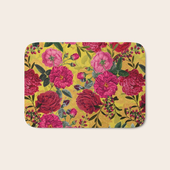 Vintage & Shabby Chic - Summer Tropical Roses Flower Garden Bath Mat Gallery Image 1