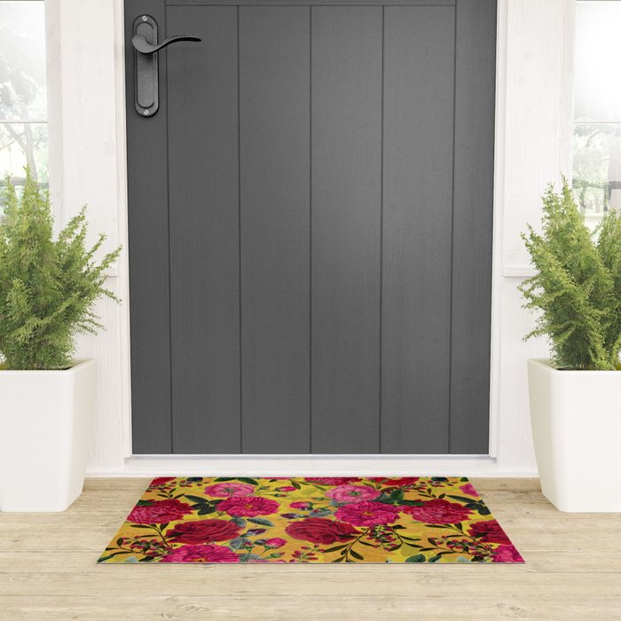 Vintage & Shabby Chic - Summer Tropical Roses Flower Garden Welcome Mat Gallery Image 3