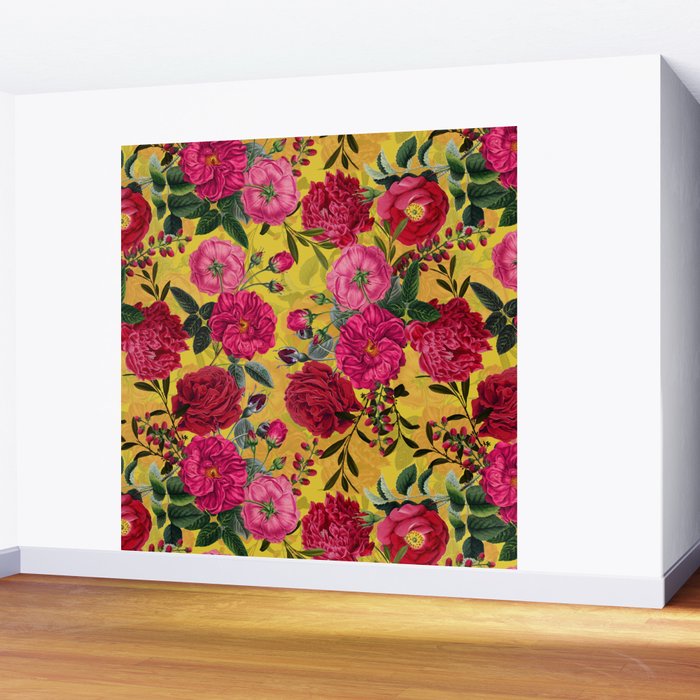 Vintage & Shabby Chic - Summer Tropical Roses Flower Garden Wall Mural Gallery Image 2