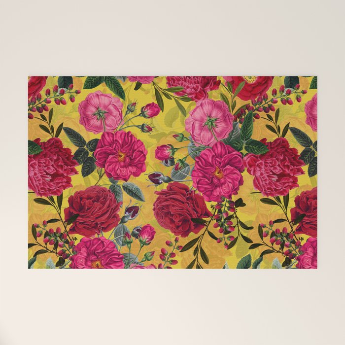 Vintage & Shabby Chic - Summer Tropical Roses Flower Garden Welcome Mat Gallery Image 1