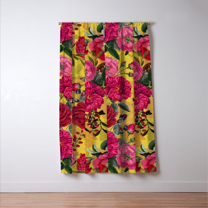 Vintage & Shabby Chic - Summer Tropical Roses Flower Garden Window Curtain Gallery Image 3