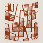 Burnt Orange Line Art Pattern Wall Tapestry Gallery Image 4