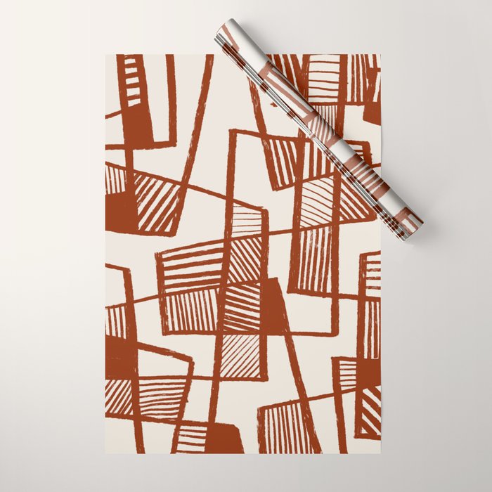 Burnt Orange Line Art Pattern Wrapping Paper Gallery Image 1
