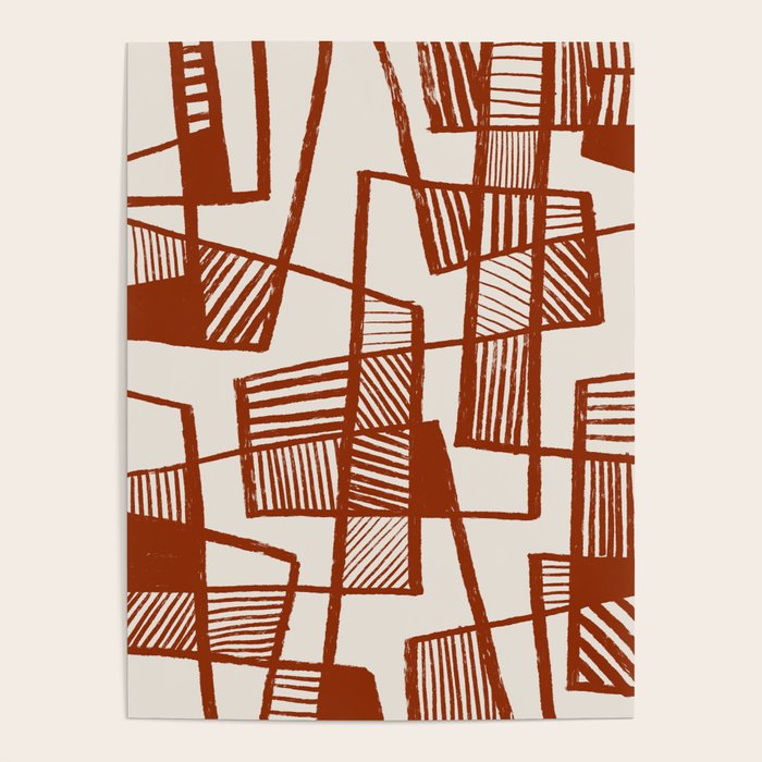 Burnt Orange Line Art Pattern Poster Gallery Image 1