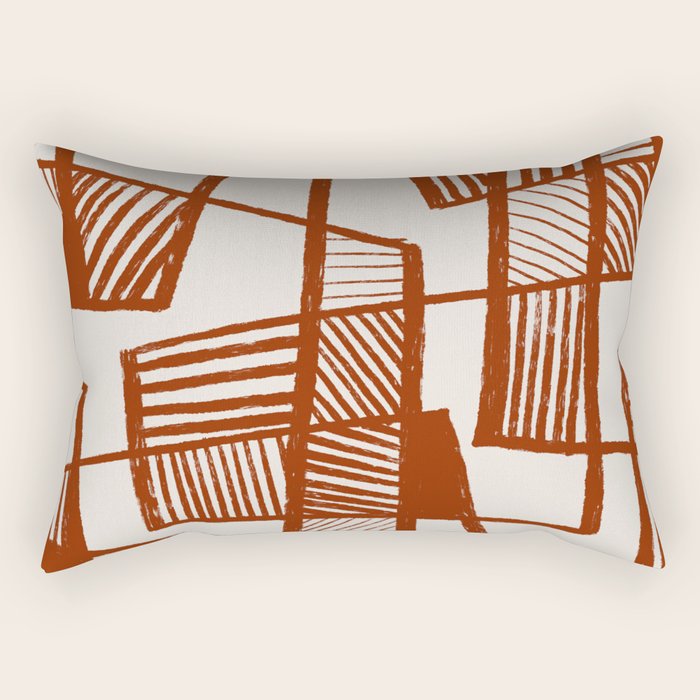 Burnt Orange Line Art Pattern Rectangular Pillow Gallery Image 2
