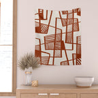 Burnt Orange Line Art Pattern Wall Tapestry Gallery Image 2