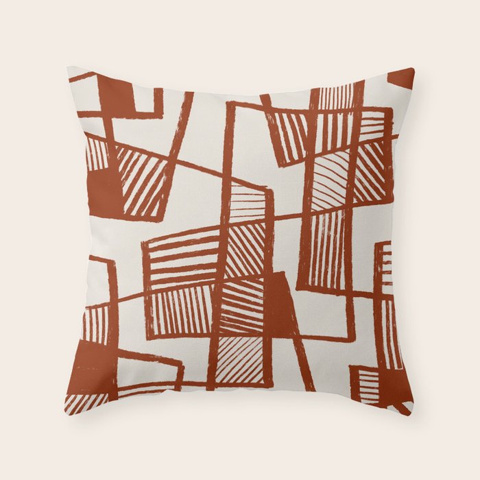 Burnt Orange Line Art Pattern Throw Pillow Gallery Image 1