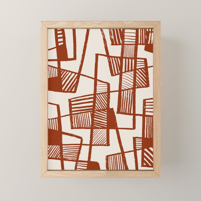 Burnt Orange Line Art Pattern Mini Art Print Gallery Image 1