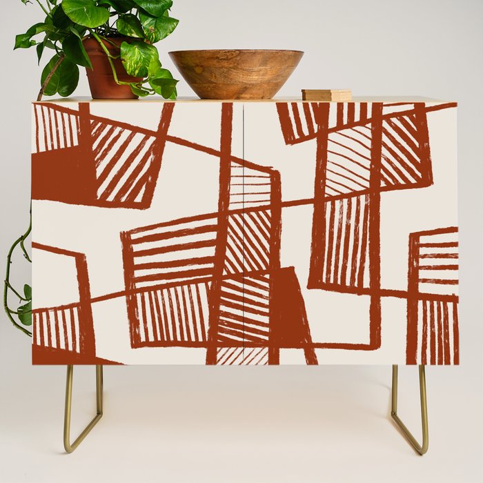 Burnt Orange Line Art Pattern Credenza Gallery Image 1