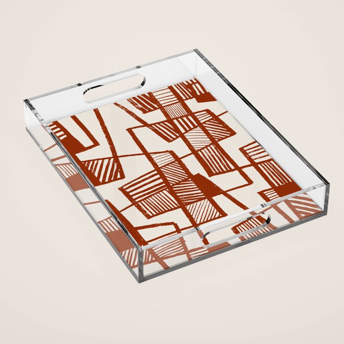 Burnt Orange Line Art Pattern Acrylic Tray Gallery Image 1