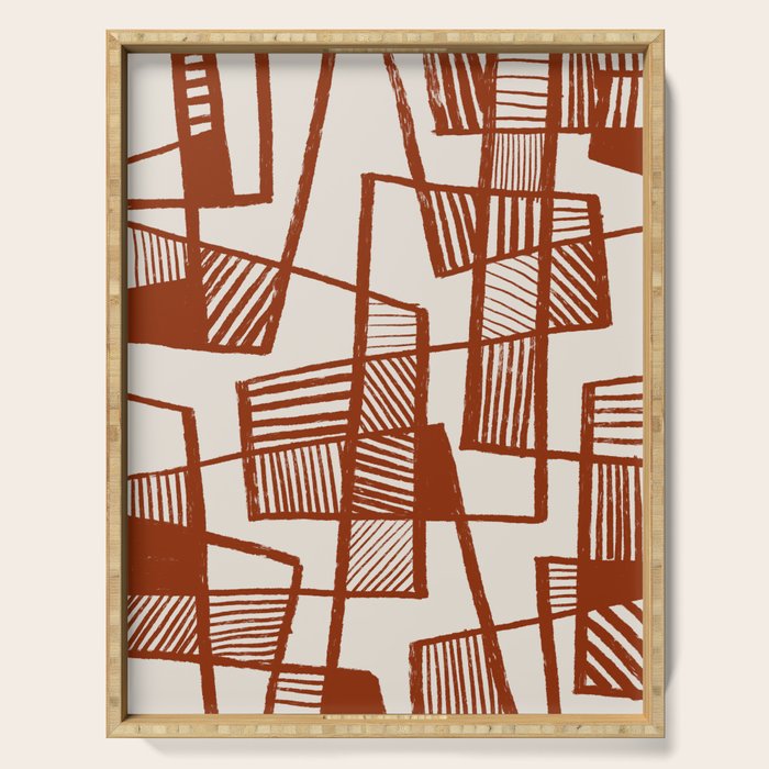 Burnt Orange Line Art Pattern Serving Tray Gallery Image 1