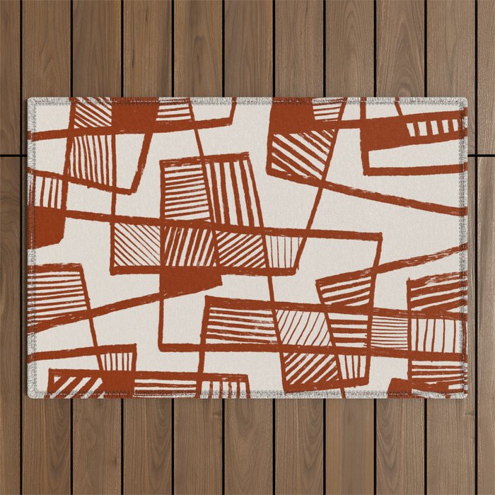 Burnt Orange Line Art Pattern Outdoor Rug Gallery Image 1